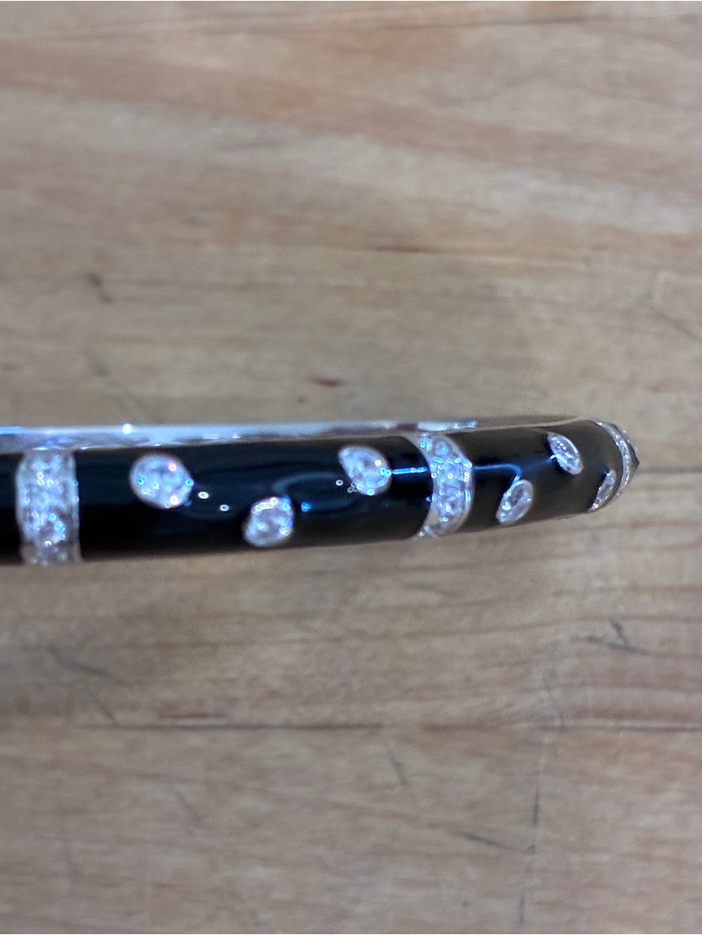 Hidalgo 925 Black Enamel Crystal Bangle Bracelet Sterling Silver Cuff - Picture 5 of 13